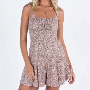 Princess Polly Floral Tie-Shoulder Romper in Cream and Pink